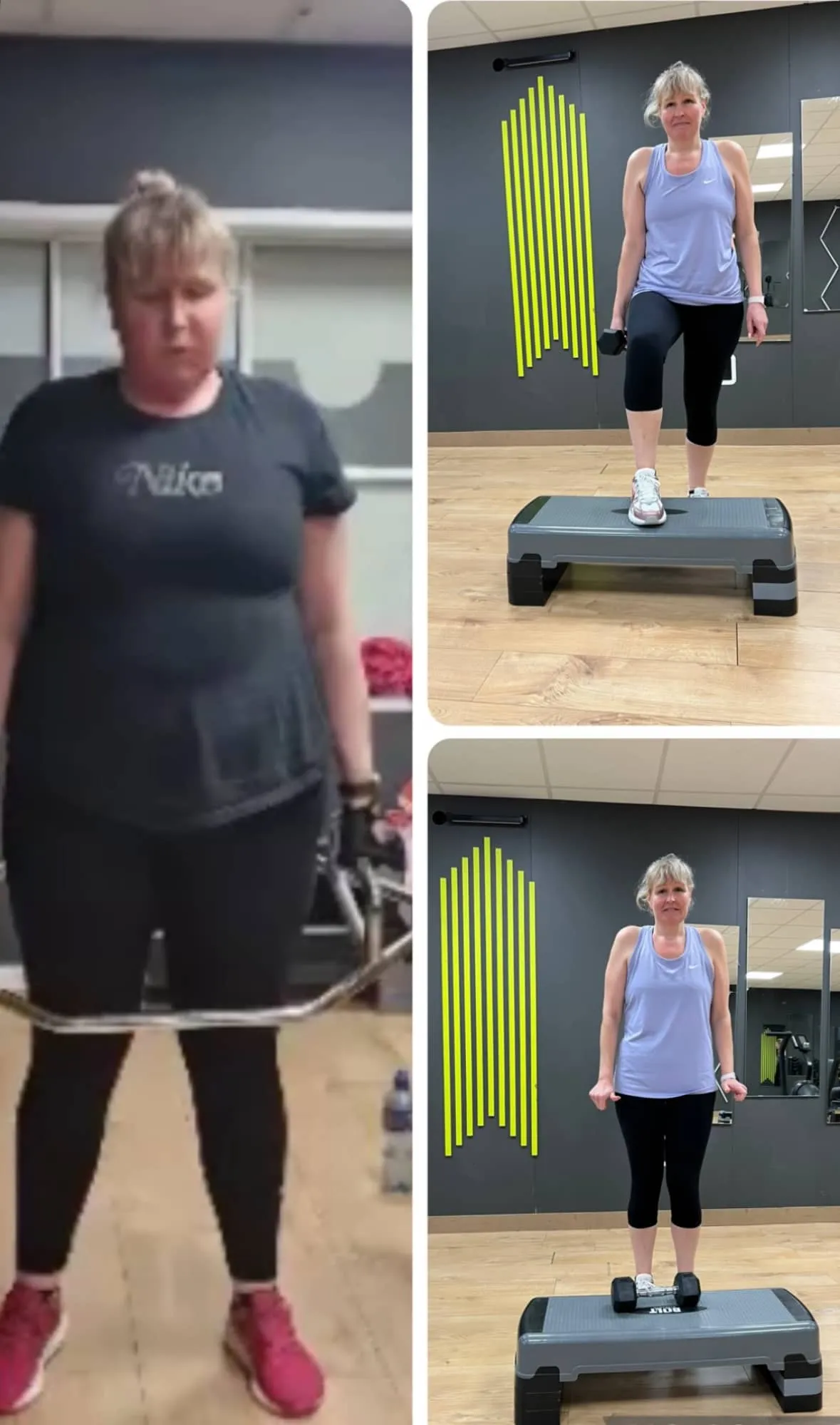 Before and after image for gym member, showing the transformation to a healthier and fitter person.