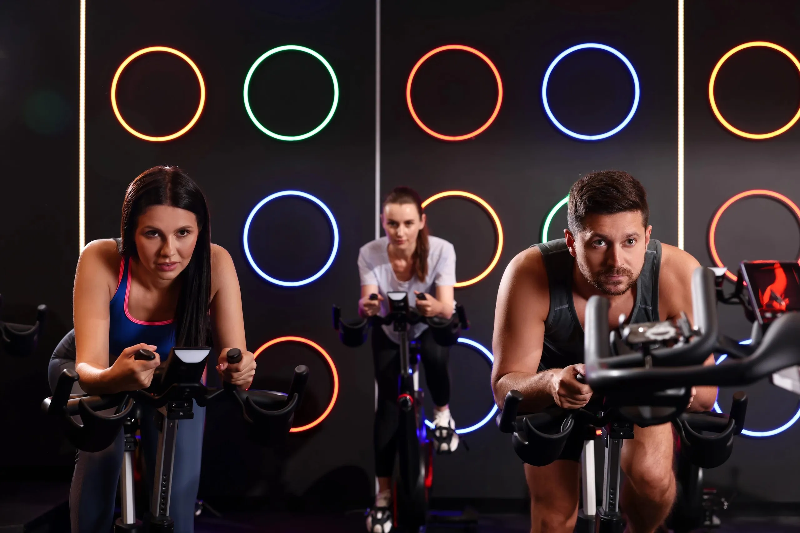 A group Spinning class in progress.