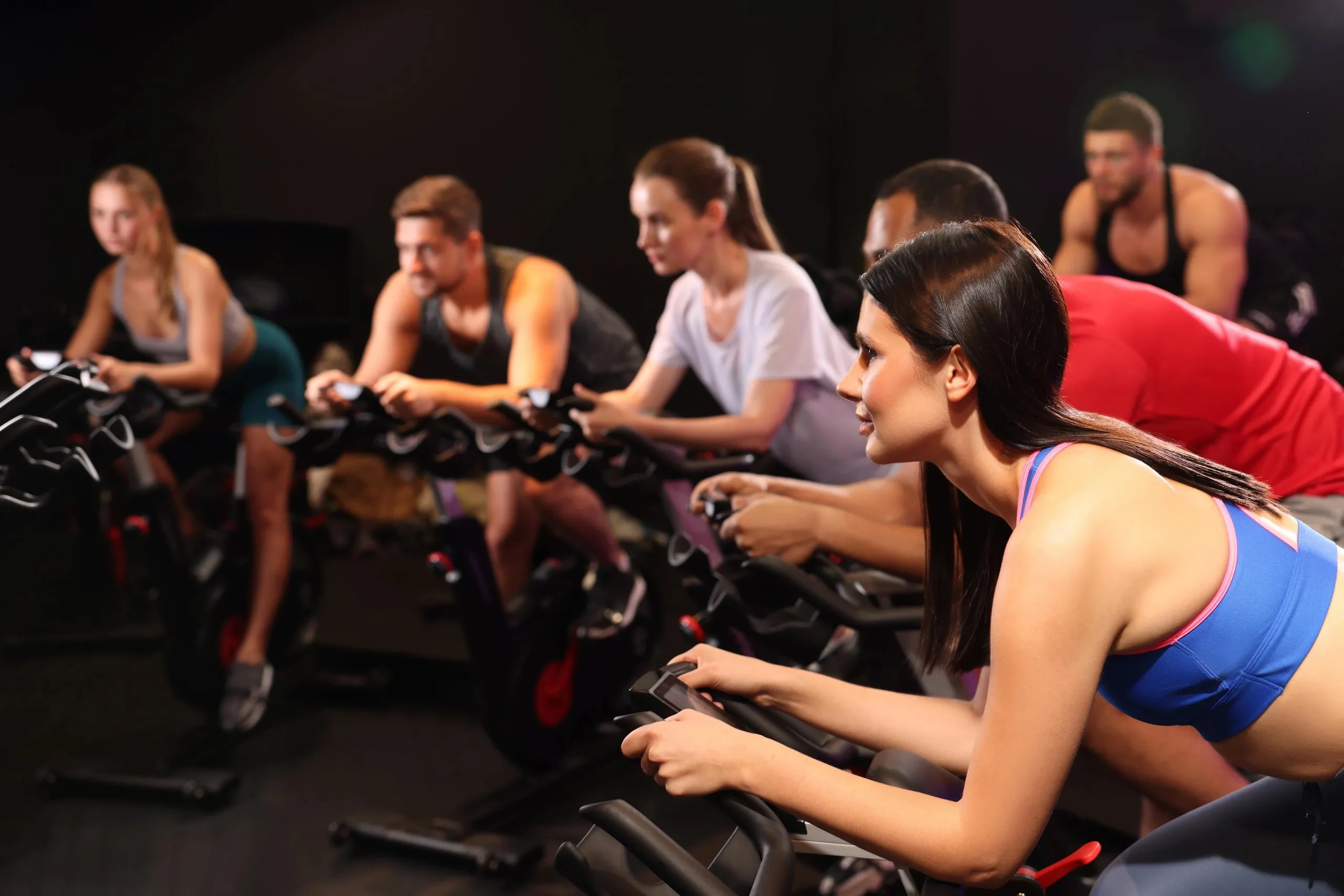 A group Spinning class in progress.